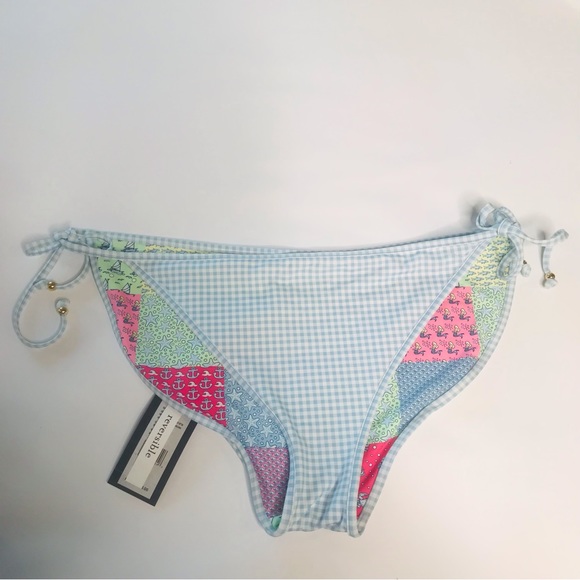 NWT Vineyard Vines Pastel Blue Multi Patchwork Gingham Reverse Bikini Bottoms XL - Picture 3 of 13